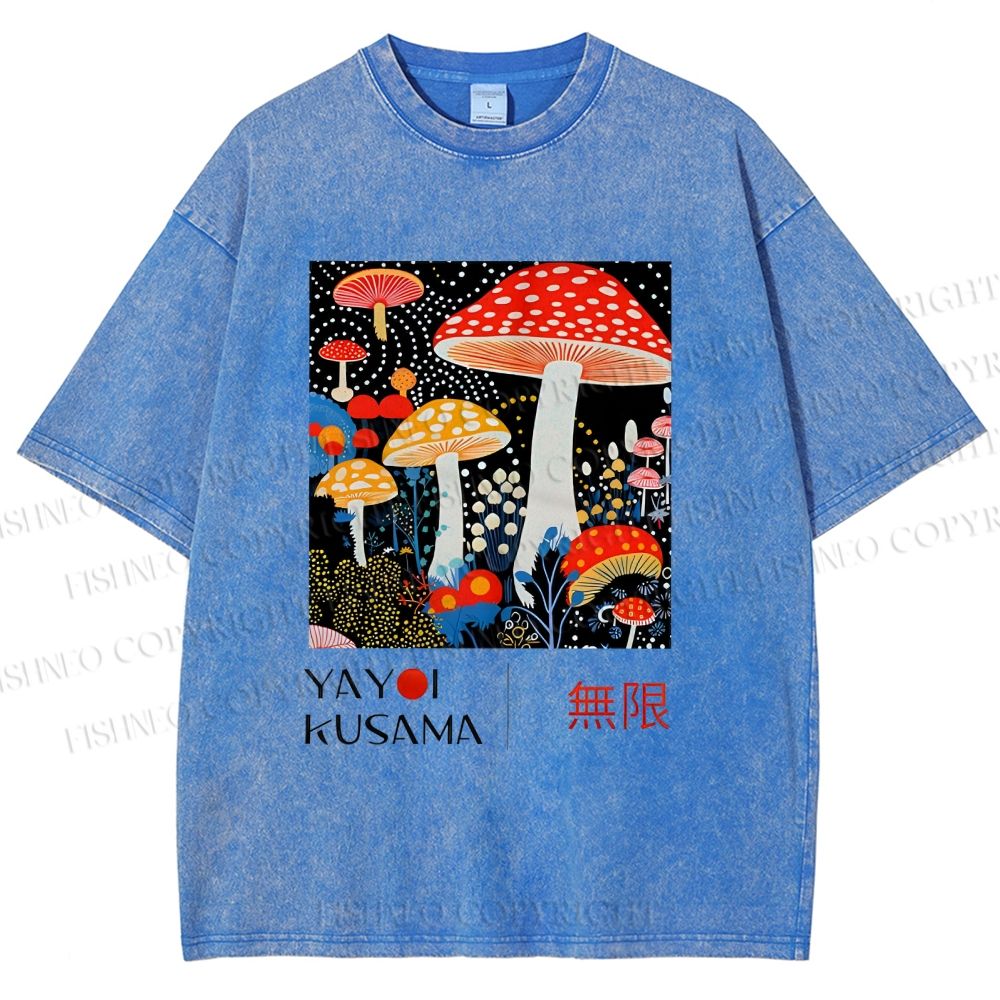 Unisex Yayoi Kusama Polka Dot Mushroom Printed Washed Tee