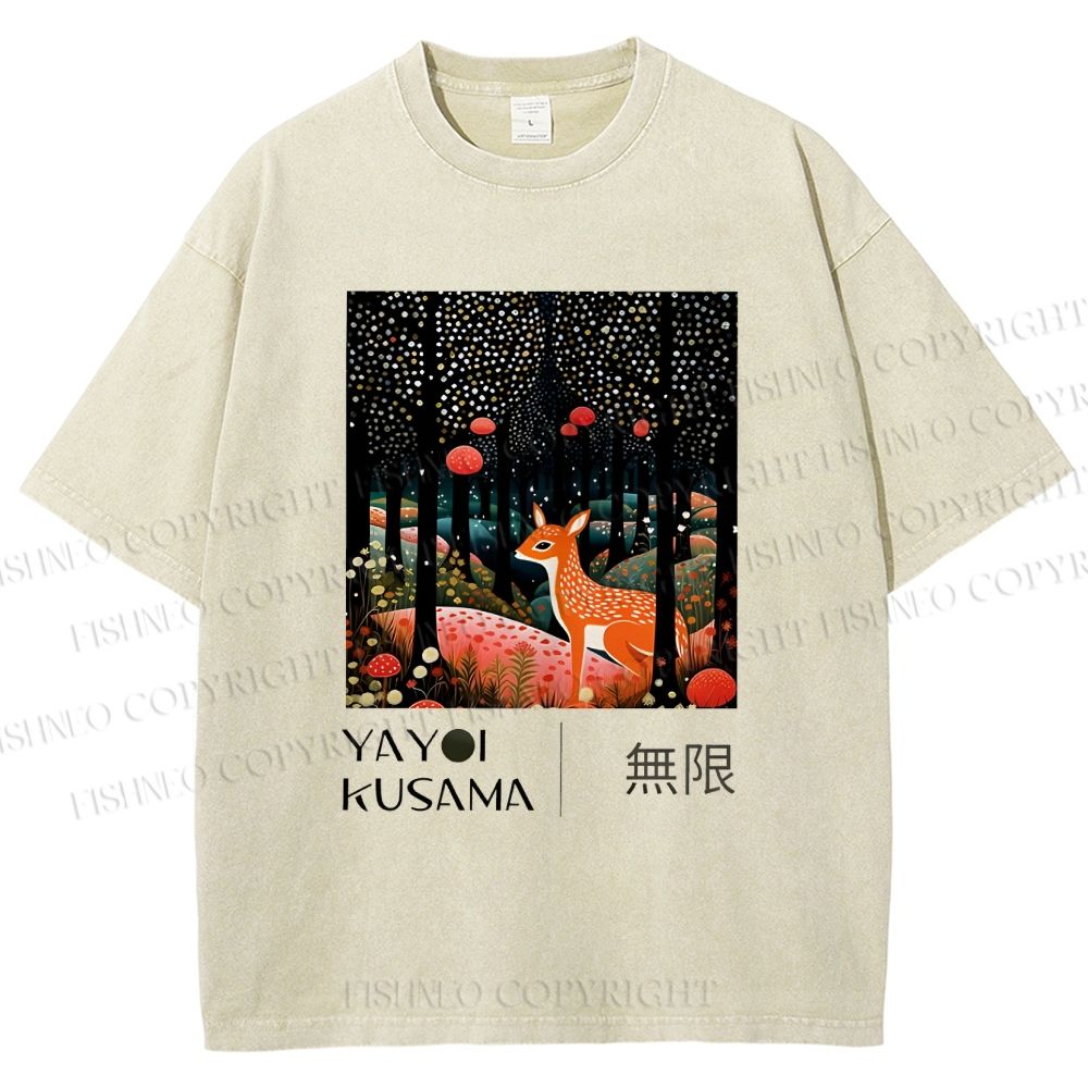 Unisex Yayoi Kusama Deer Printed Washed Tee