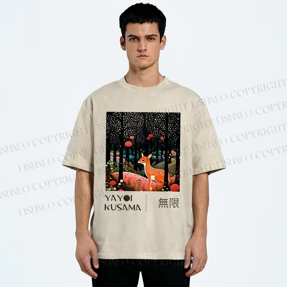 Unisex Yayoi Kusama Deer Printed Washed Tee