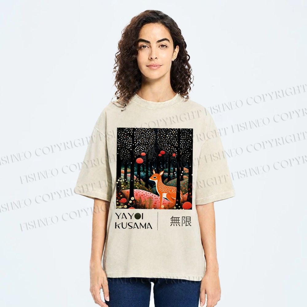 Unisex Yayoi Kusama Deer Printed Washed Tee