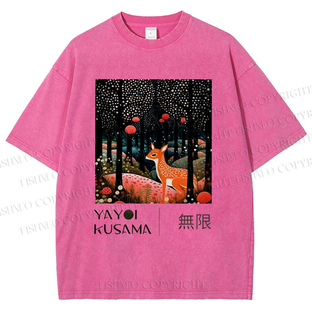 Unisex Yayoi Kusama Deer Printed Washed Tee