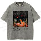 Unisex Yayoi Kusama Deer Printed Washed Tee