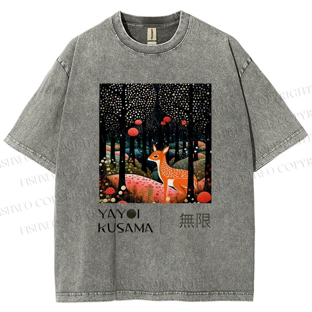 Unisex Yayoi Kusama Deer Printed Washed Tee