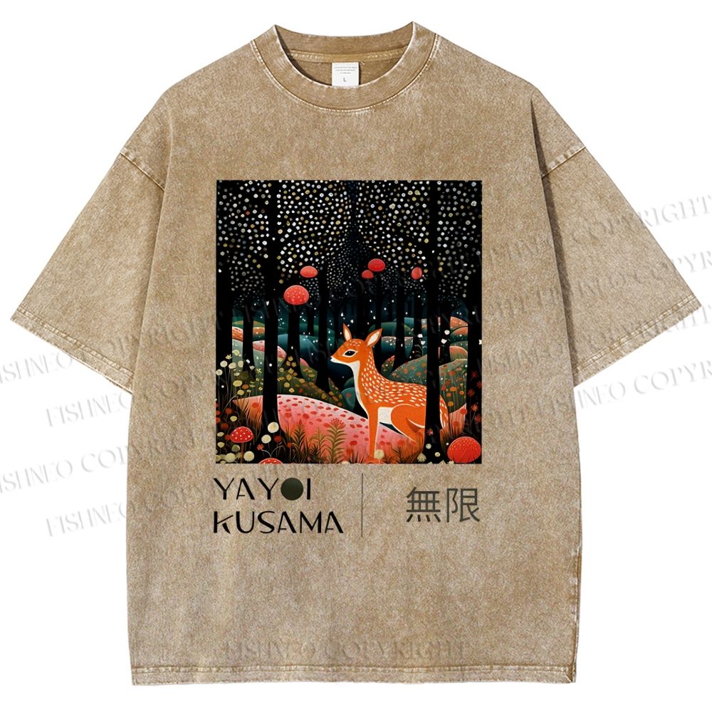 Unisex Yayoi Kusama Deer Printed Washed Tee