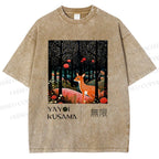 Unisex Yayoi Kusama Deer Printed Washed Tee