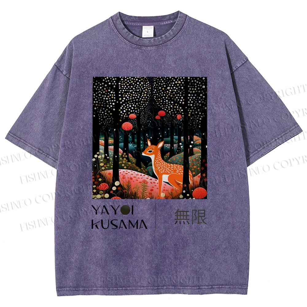 Unisex Yayoi Kusama Deer Printed Washed Tee