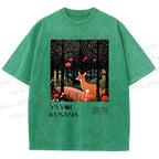 Unisex Yayoi Kusama Deer Printed Washed Tee