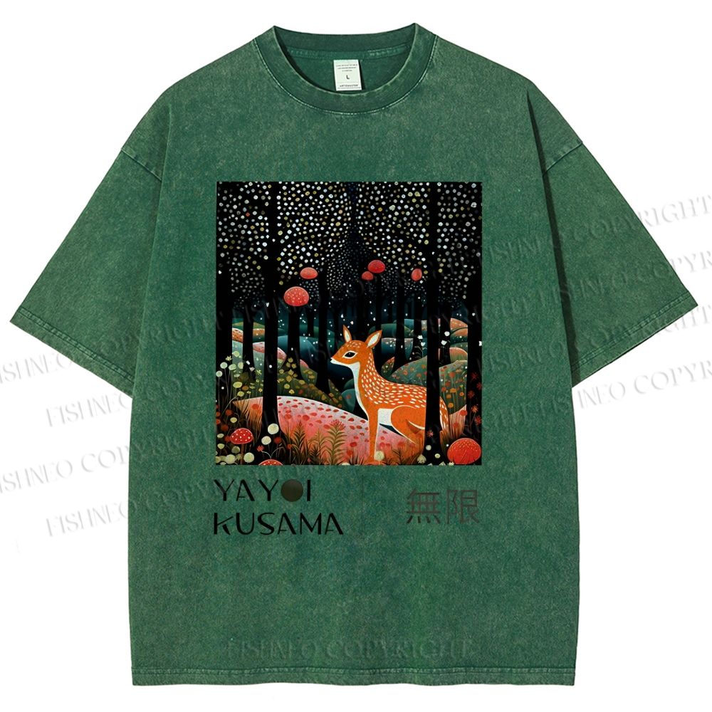 Unisex Yayoi Kusama Deer Printed Washed Tee