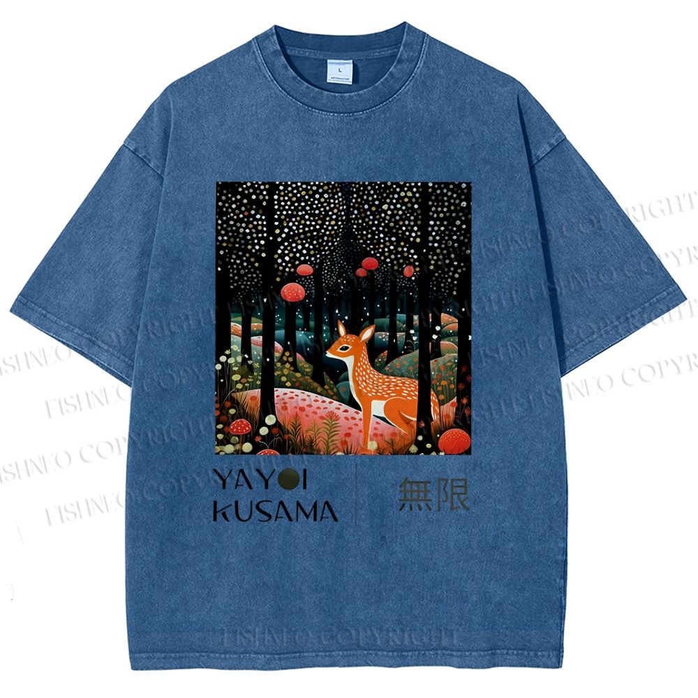 Unisex Yayoi Kusama Deer Printed Washed Tee