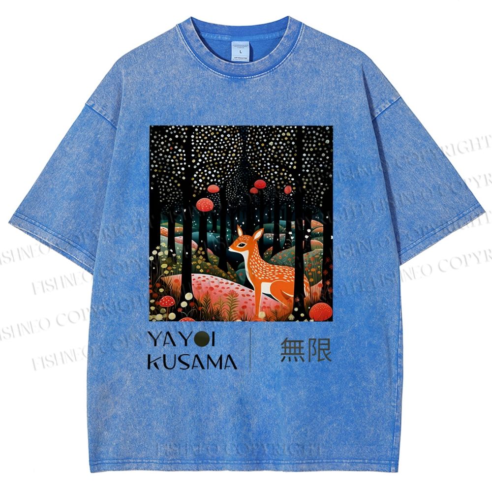 Unisex Yayoi Kusama Deer Printed Washed Tee