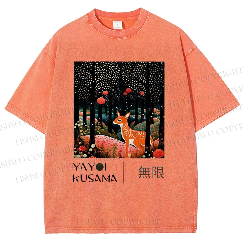 Unisex Yayoi Kusama Deer Printed Washed Tee