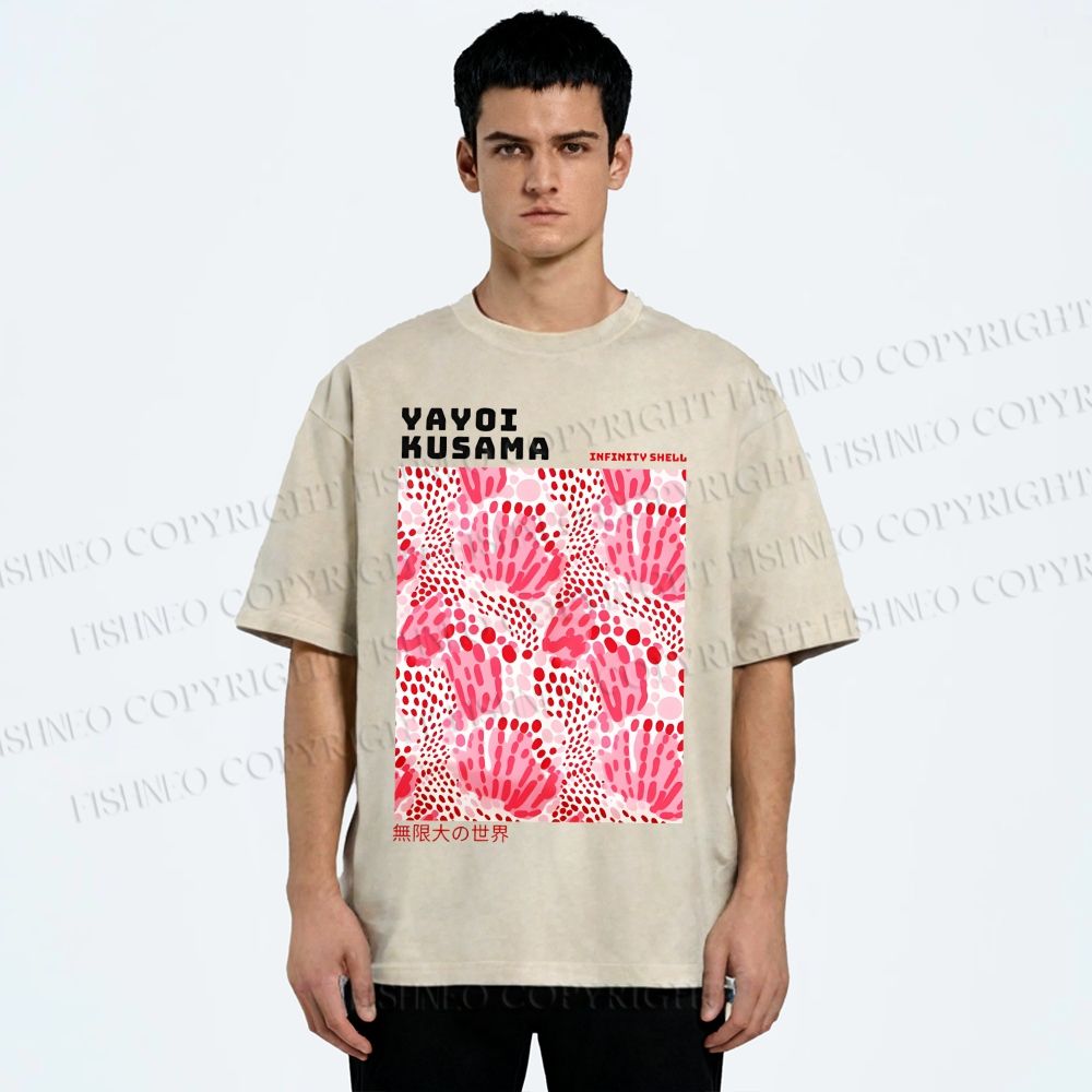 Unisex Yayoi Kusama Abstract Flower Printed Washed Tee
