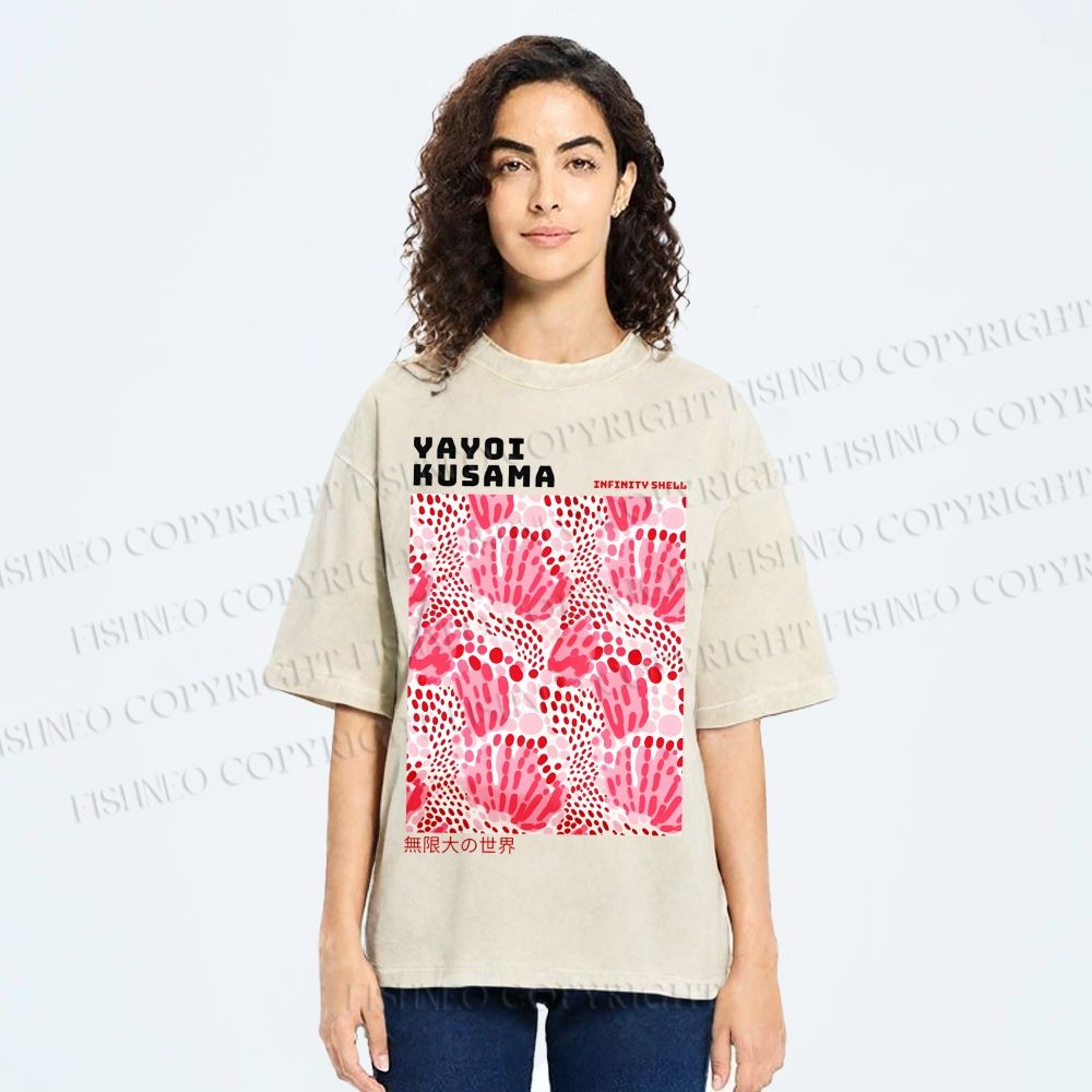Unisex Yayoi Kusama Abstract Flower Printed Washed Tee