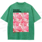 Unisex Yayoi Kusama Abstract Flower Printed Washed Tee