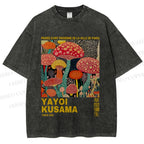 Unisex Yayoi Kusama Mushroom Printed Washed Tee