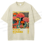Unisex Yayoi Kusama Mushroom Printed Washed Tee
