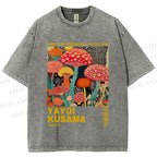 Unisex Yayoi Kusama Mushroom Printed Washed Tee