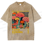 Unisex Yayoi Kusama Mushroom Printed Washed Tee