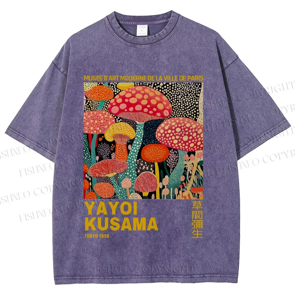 Unisex Yayoi Kusama Mushroom Printed Washed Tee