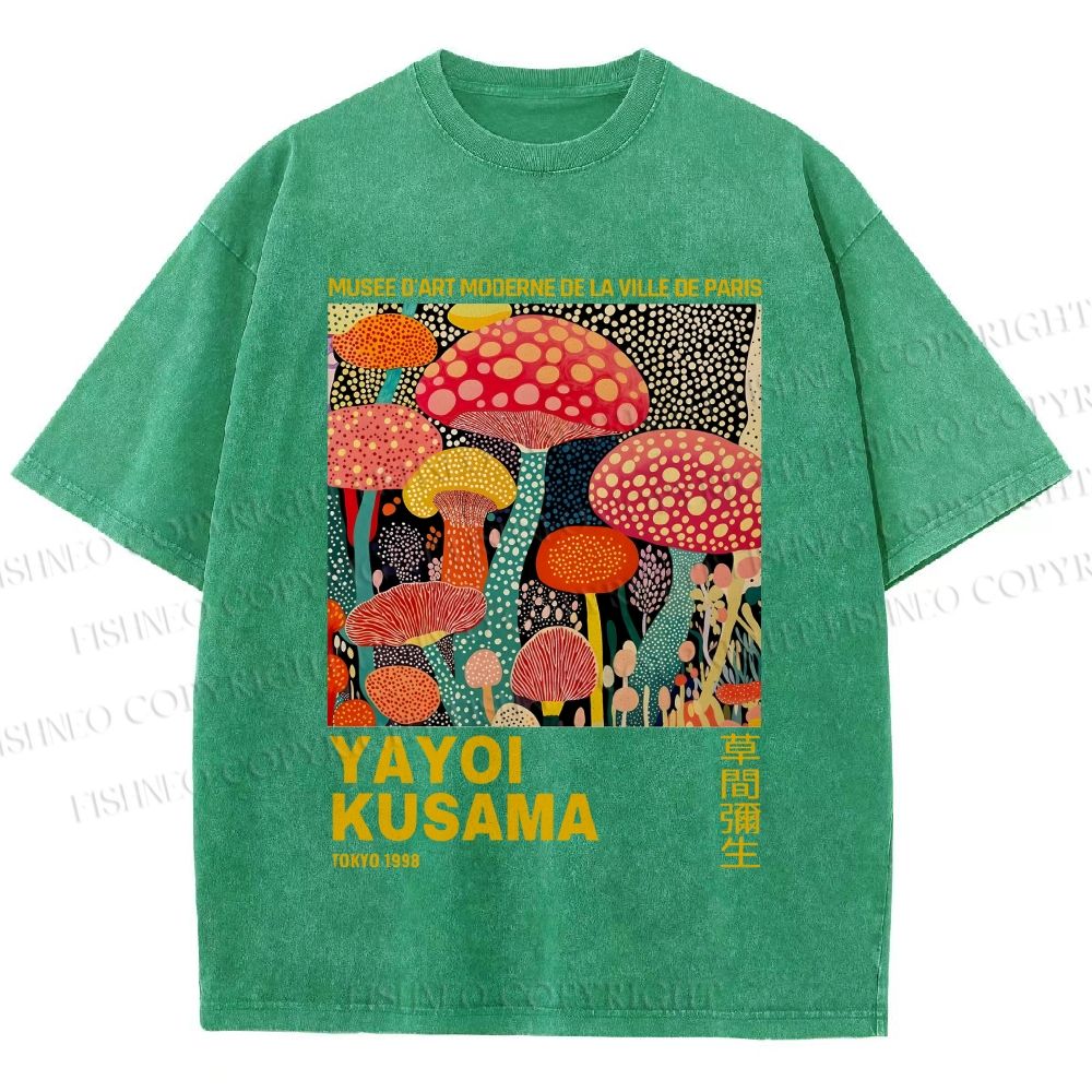 Unisex Yayoi Kusama Mushroom Printed Washed Tee