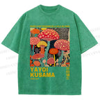 Unisex Yayoi Kusama Mushroom Printed Washed Tee