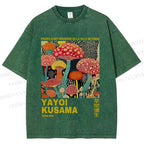 Unisex Yayoi Kusama Mushroom Printed Washed Tee