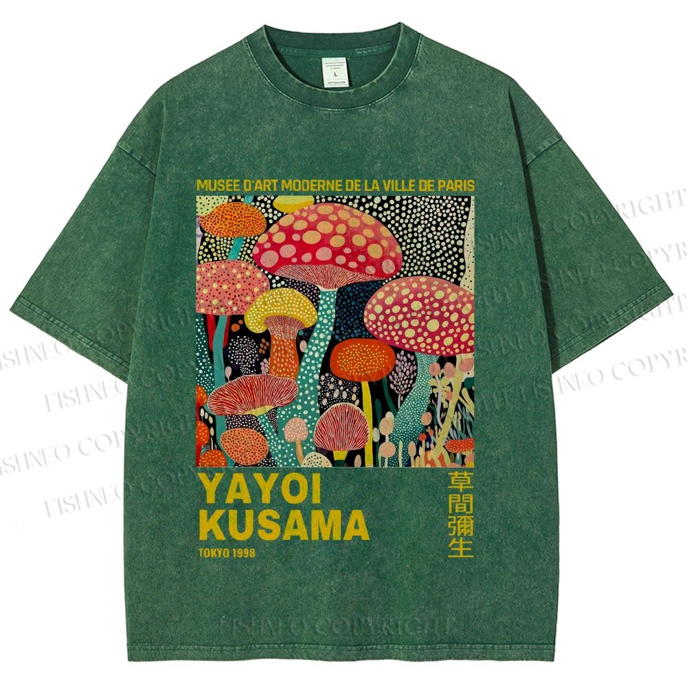 Unisex Yayoi Kusama Mushroom Printed Washed Tee