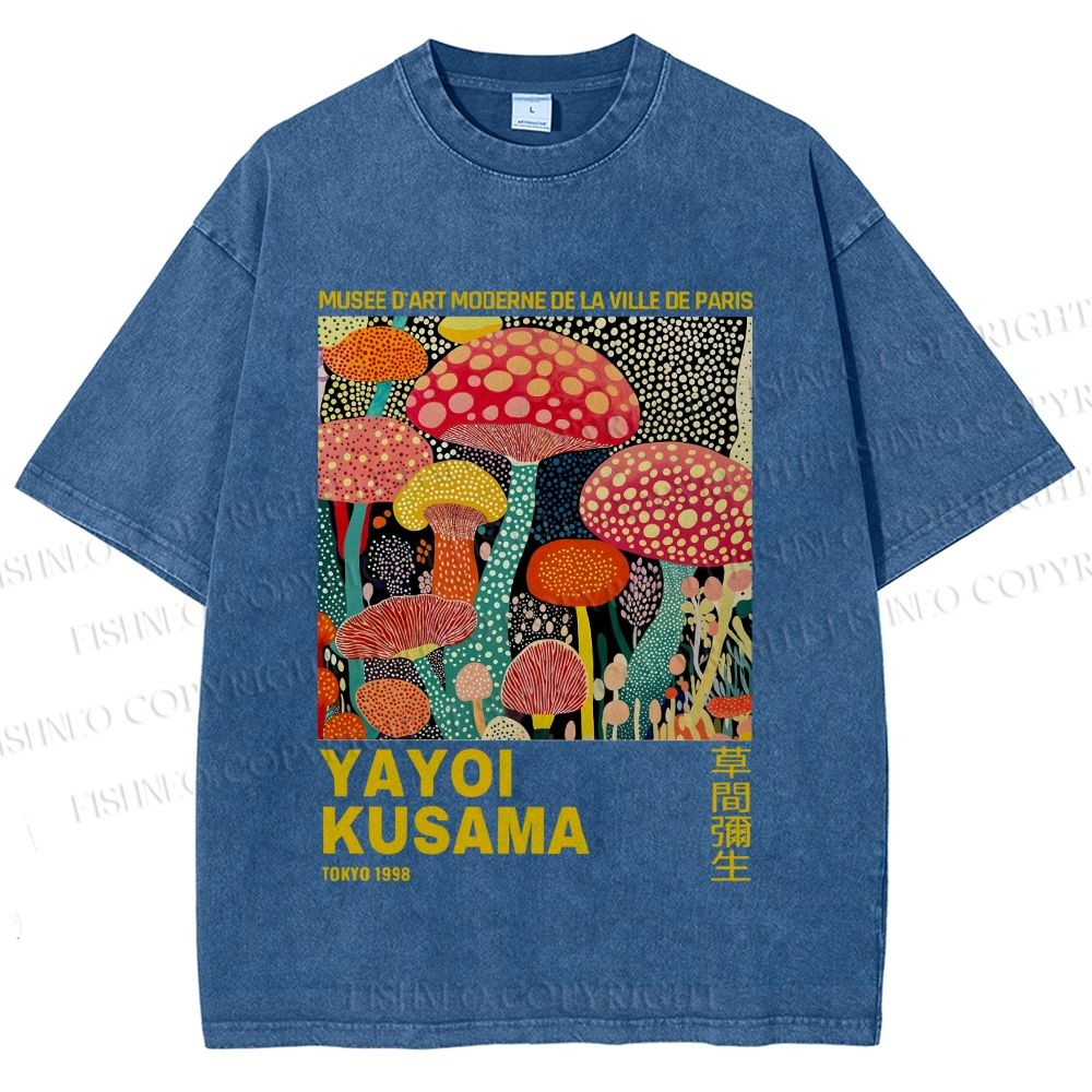 Unisex Yayoi Kusama Mushroom Printed Washed Tee