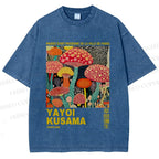 Unisex Yayoi Kusama Mushroom Printed Washed Tee