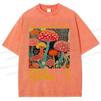 Unisex Yayoi Kusama Mushroom Printed Washed Tee