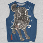 Unisex Japanese Tattoo Wolf Printed Tank Top