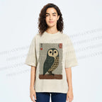 Unisex Traditional Owl In Japanese Art Printed Washed Tee