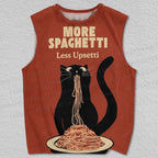 Unisex More Spaghetti Less Upsetti Black Cat Printed Tank Top