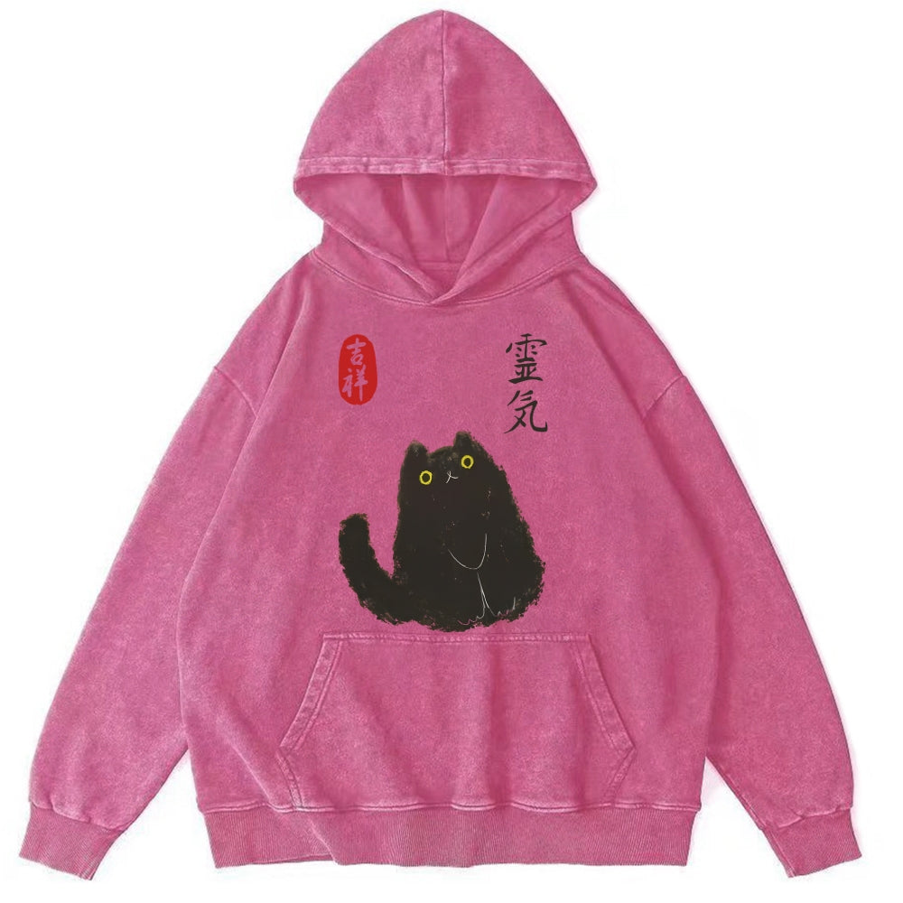 Black Civet Cat Washed Hoodie
