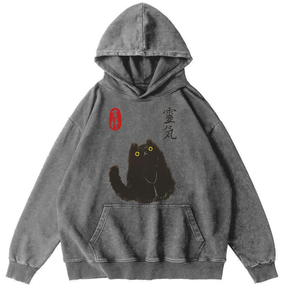 Black Civet Cat Washed Hoodie