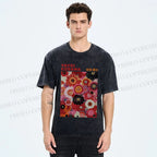 Unisex Yayoi Kusama Red Flowers Printed Washed Tee