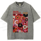 Unisex Yayoi Kusama Red Flowers Printed Washed Tee
