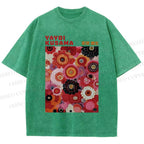 Unisex Yayoi Kusama Red Flowers Printed Washed Tee