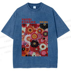 Unisex Yayoi Kusama Red Flowers Printed Washed Tee