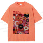 Unisex Yayoi Kusama Red Flowers Printed Washed Tee