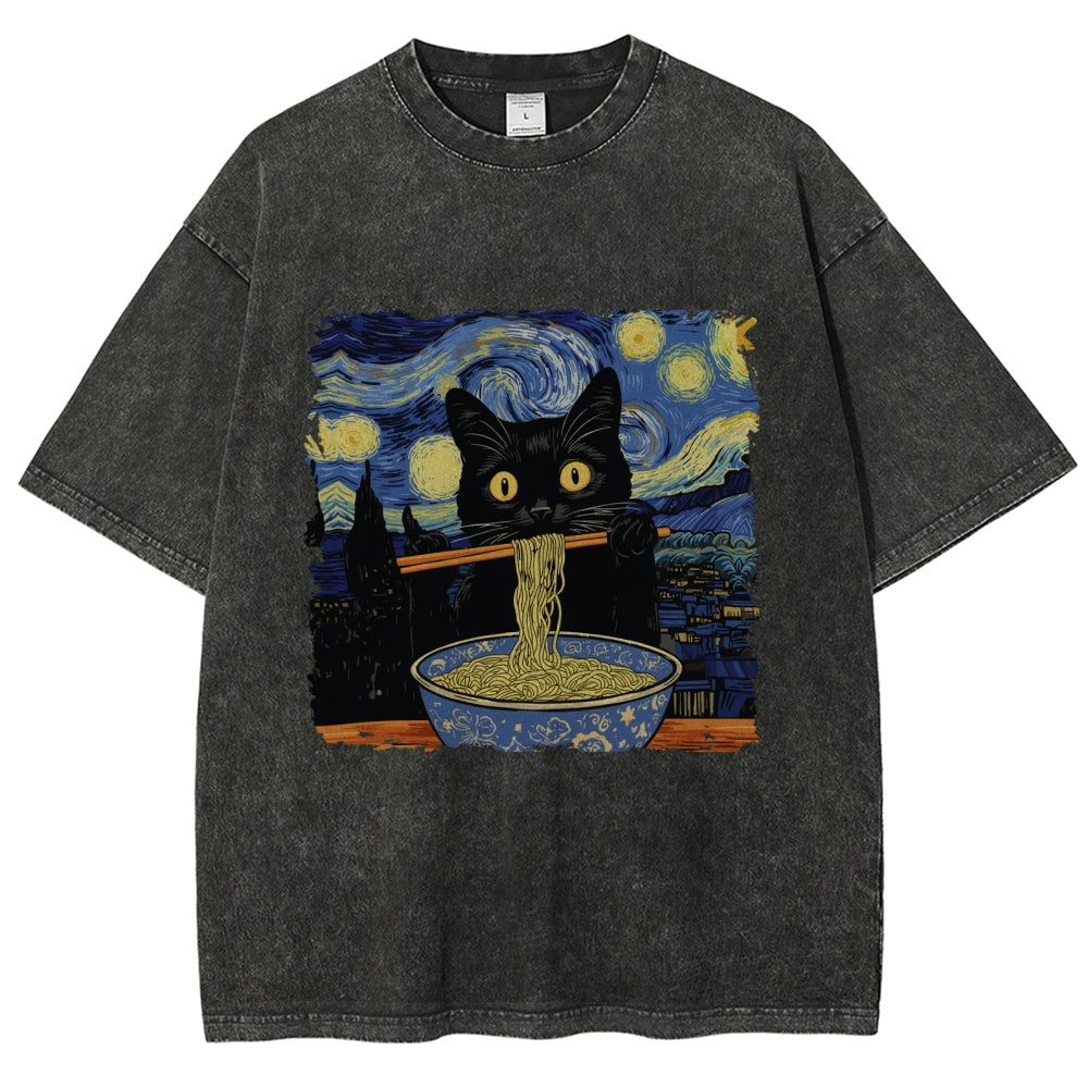 Cat Ramen Lover Washed T-Shirt