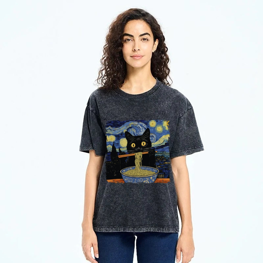 Cat Ramen Lover Washed T-Shirt