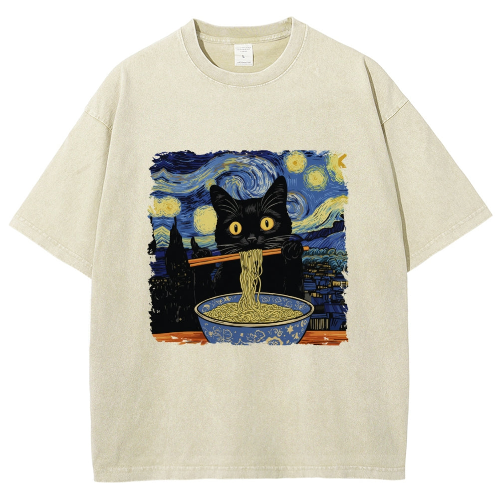 Cat Ramen Lover Washed T-Shirt