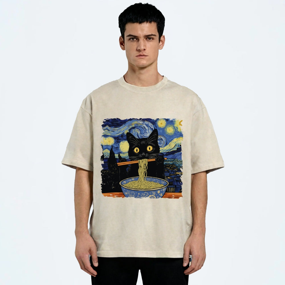 Cat Ramen Lover Washed T-Shirt