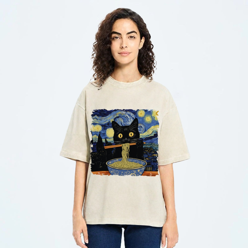Cat Ramen Lover Washed T-Shirt