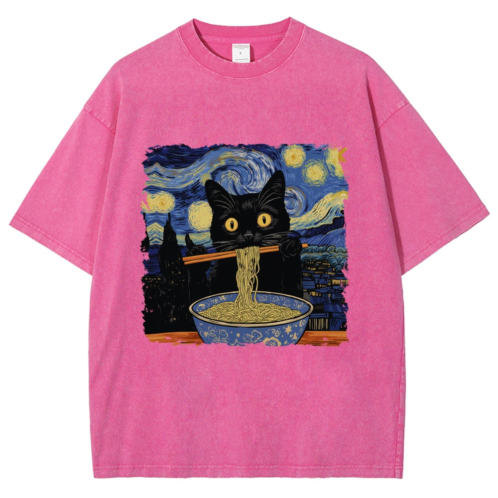 Cat Ramen Lover Washed T-Shirt