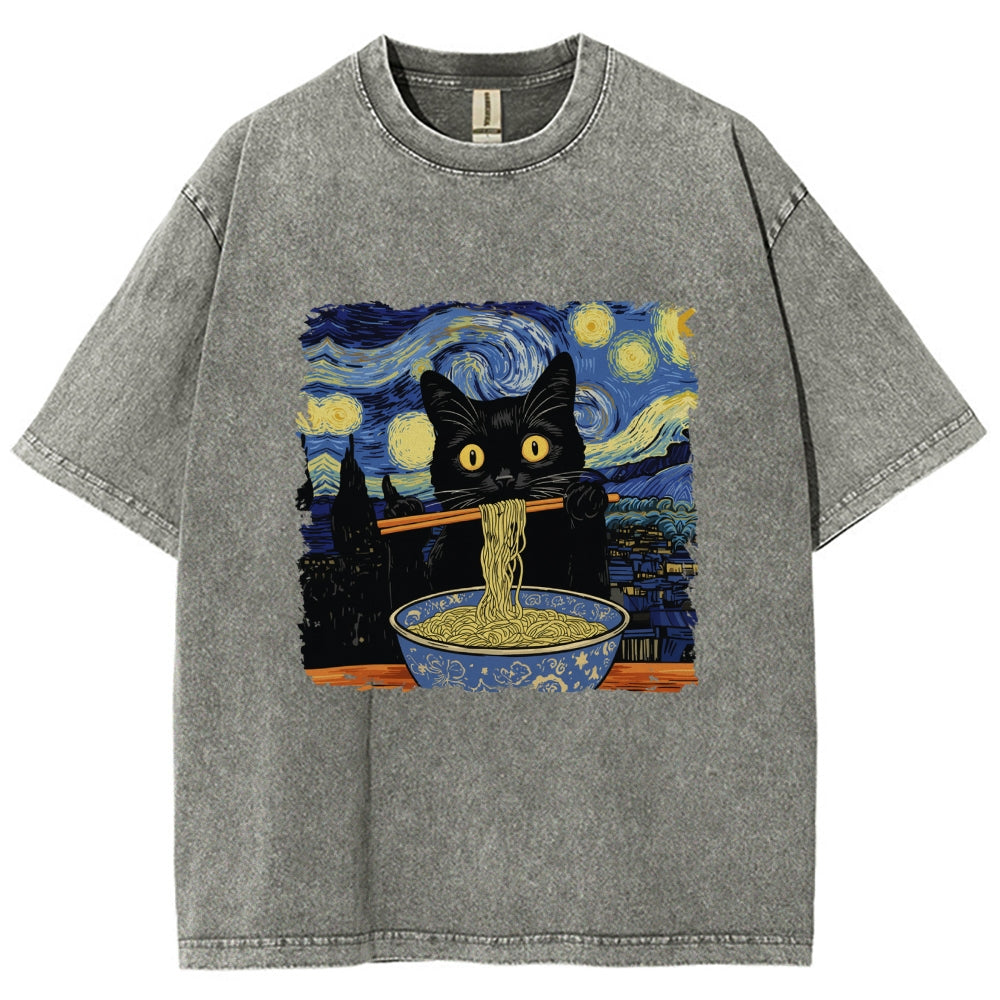 Cat Ramen Lover Washed T-Shirt