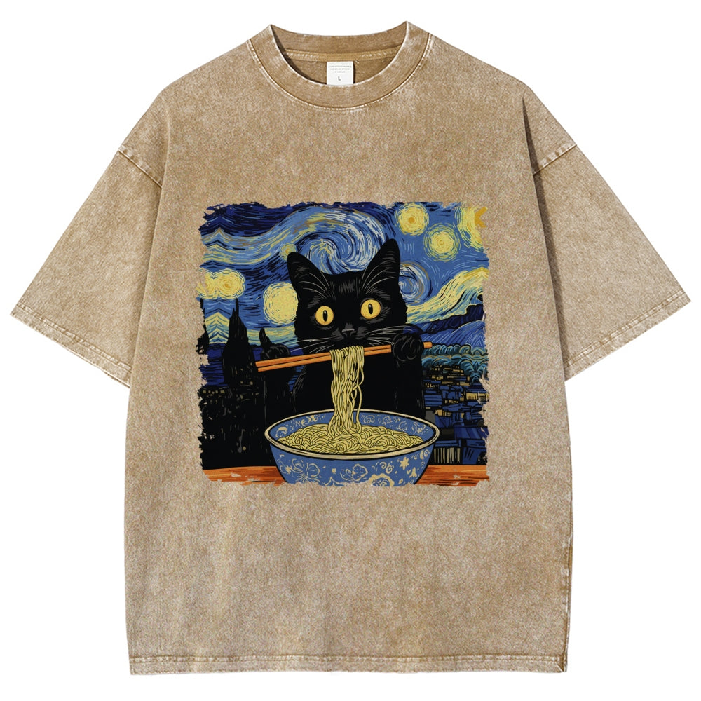 Cat Ramen Lover Washed T-Shirt