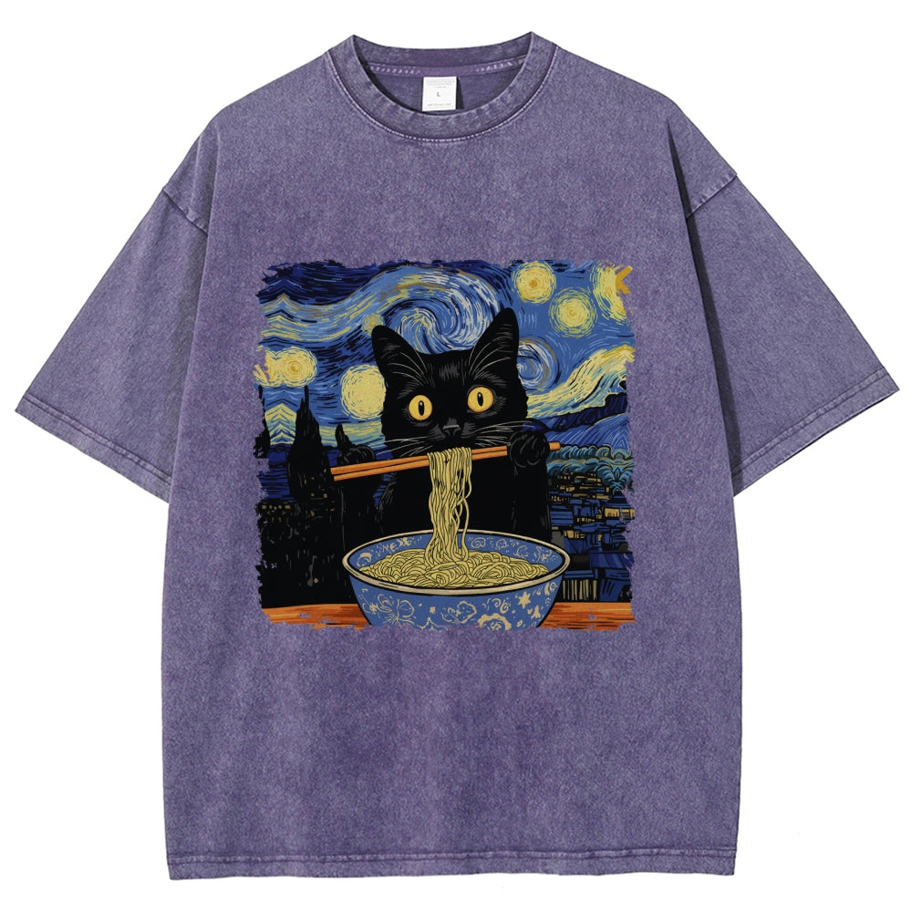 Cat Ramen Lover Washed T-Shirt