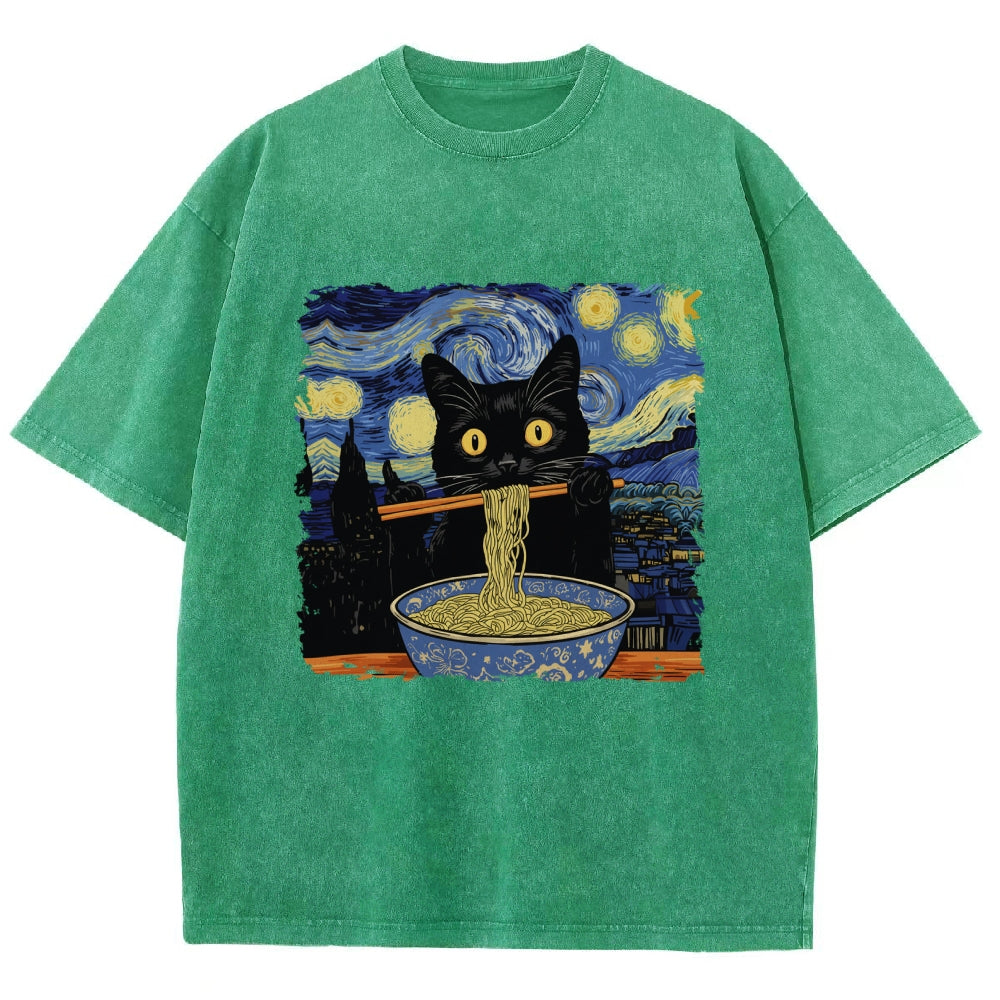 Cat Ramen Lover Washed T-Shirt